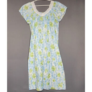 Vintage Comfort Corner Nightgown Womens Small Blue Floral Lace Trim Short Sleeve